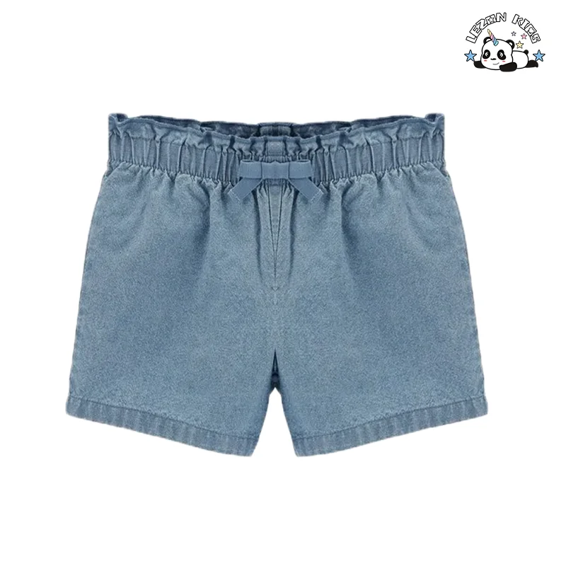 LEZONKIDS - Customizable Wholesale OEM Soft Butterfly  Printed T Shirt Denim Short Pants Girls Summer Daily Set